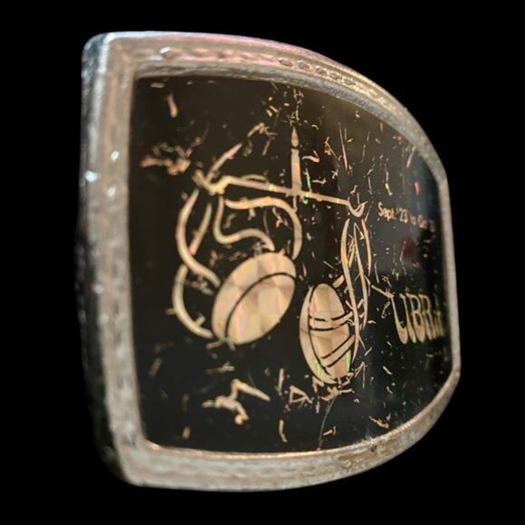 Vintage 1970’s Black Distressed Prismatic Zodiac Belt Buckle | Silver Libra - Picture 2 of 6